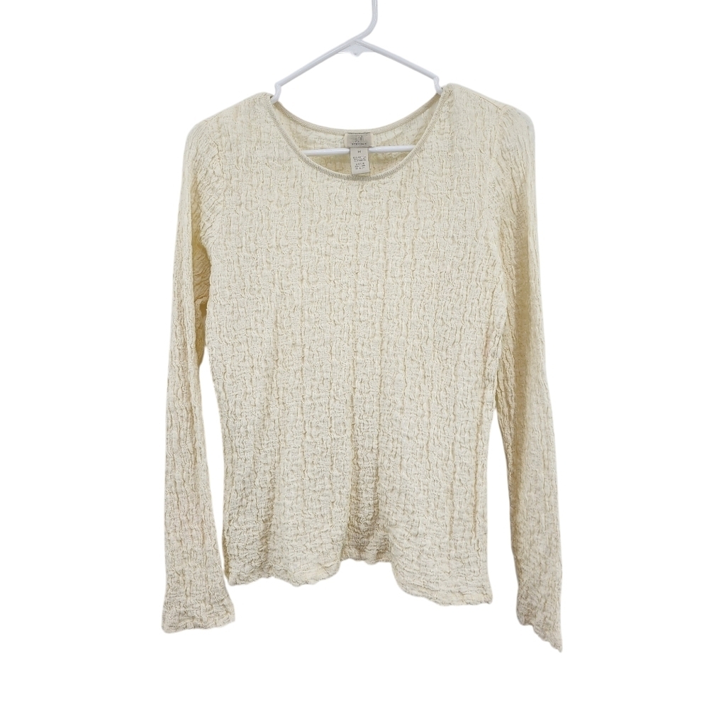 J. Jill Vintage Women's Cotton Blend Crinkle Textured Long Sleeves Top - M